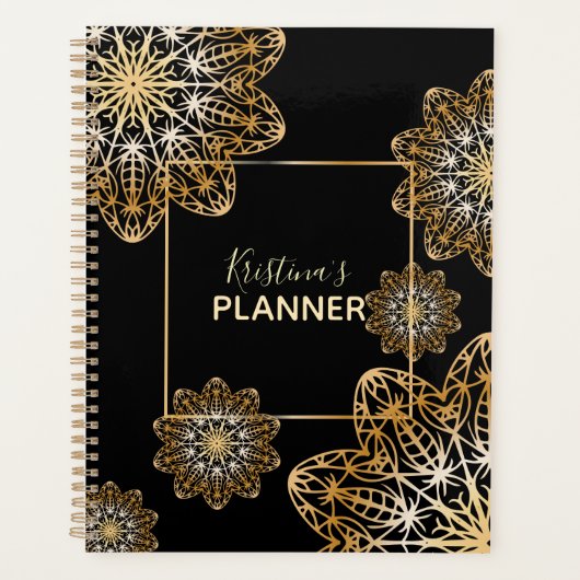 Luxe Elegant Metallic Goud Bloemen Mandala Planner (Voorkant)