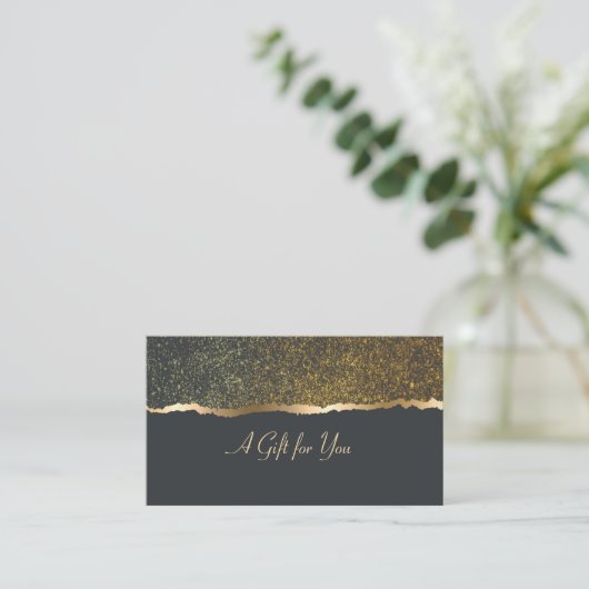 Luxe Elegant Modern Goud Confetti Border Zwart Kortingskaartje (Staand voorkant)