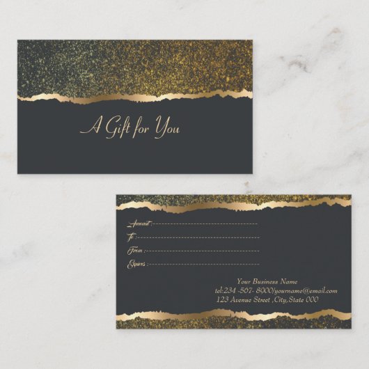 Luxe Elegant Modern Goud Confetti Border Zwart Kortingskaartje (Voorkant / Achterkant)