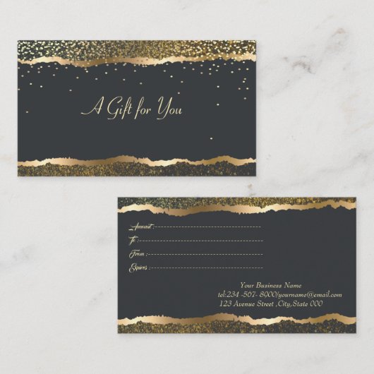 Luxe Elegant Modern Goud Confetti Zwart Kortingskaartje (Voorkant / Achterkant)