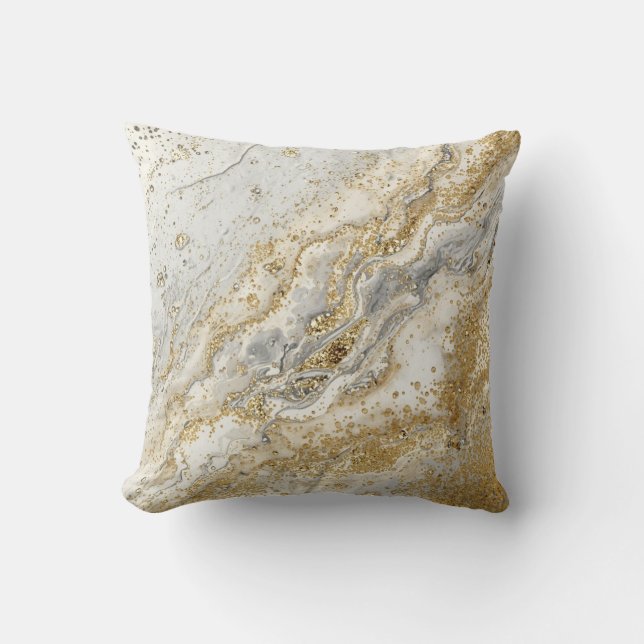 Luxe, Elegant, Modern Goud Grijs Patroon Kussen (Voorkant)