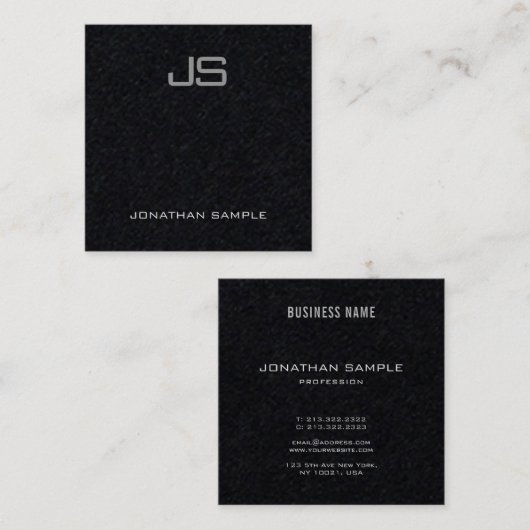 Luxe Elegant modern monogram Premium Black Plain Vierkante Visitekaartje (Voorkant / Achterkant)