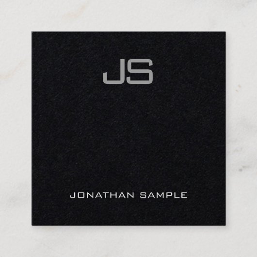 Luxe Elegant modern monogram Premium Black Plain Vierkante Visitekaartje (Voorkant)