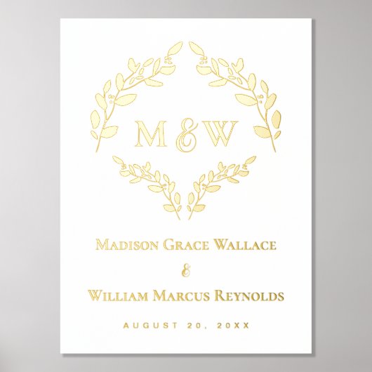 Luxe Elegant Monogram bruiloft crest aandenken tek Folie Afdrukken (Voorkant)