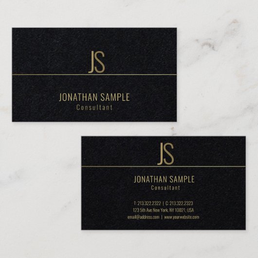 Luxe Elegant Monogram Gouden Tekst Sjabloon Visitekaartje (Voorkant / Achterkant)