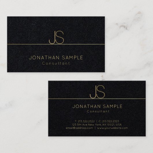 Luxe Elegant Monogram Modern Gold Text Elite Visitekaartje (Voorkant / Achterkant)