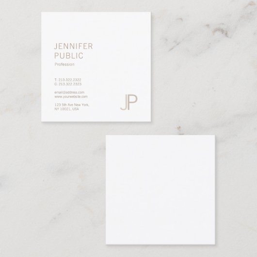 Luxe Elegant Monogram Plain Modern Trendy Design Vierkante Visitekaartje (Voorkant / Achterkant)