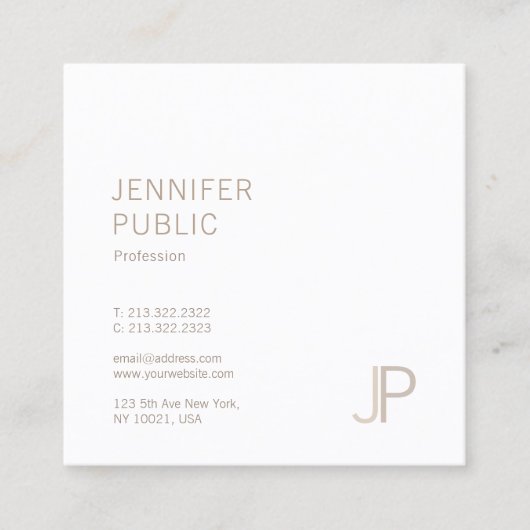 Luxe Elegant Monogram Plain Modern Trendy Design Vierkante Visitekaartje (Voorkant)