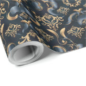 Luxe elegant nachtblauw patroon met goud cadeaupapier (Rol Hoek)