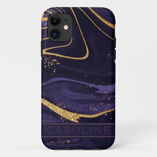 Luxe Elegant Paars Gold Marble Effect Name Case-Mate iPhone Case (Achterkant)