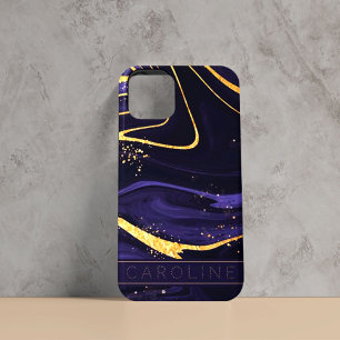 Luxe Elegant Paars Gold Marble Effect Name Case-Mate iPhone Case