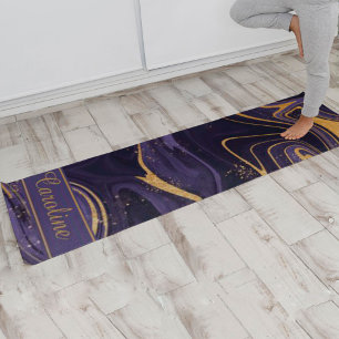 Luxe Elegant Paars Gold Marble Effect Name Yogamat