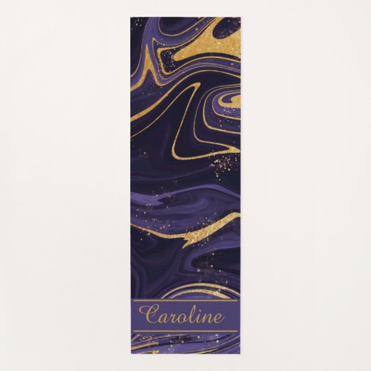 Luxe Elegant Paars Gold Marble Effect Name Yogamat (Voorkant)