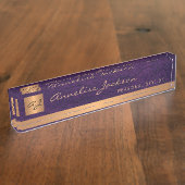 Luxe elegant paars ledergoud, monogegrammeerd naambordje (Zijkant)