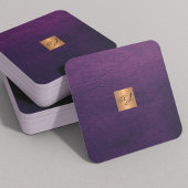 Luxe elegant paars-lederkoper monogram vierkante visitekaartje