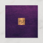 Luxe elegant paars-lederkoper monogram vierkante visitekaartje (Voorkant)