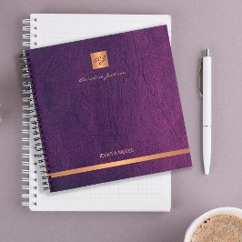 Luxe elegant paars leer goud monogramme notitieboek