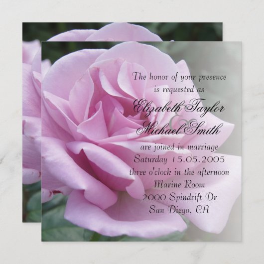 Luxe Elegant Paarse Roos bruiloft uitnodigen Kaart (Voorkant / Achterkant)