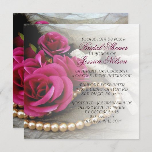 Luxe Elegant Parels Roos Kant Douche Invite Kaart (Voorkant / Achterkant)