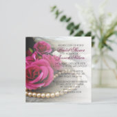 Luxe Elegant Parels Roos Kant Douche Invite Kaart (Staand voorkant)