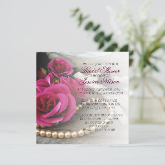 Luxe Elegant Parels Roos Kant Douche Invite Kaart (Staand voorkant)