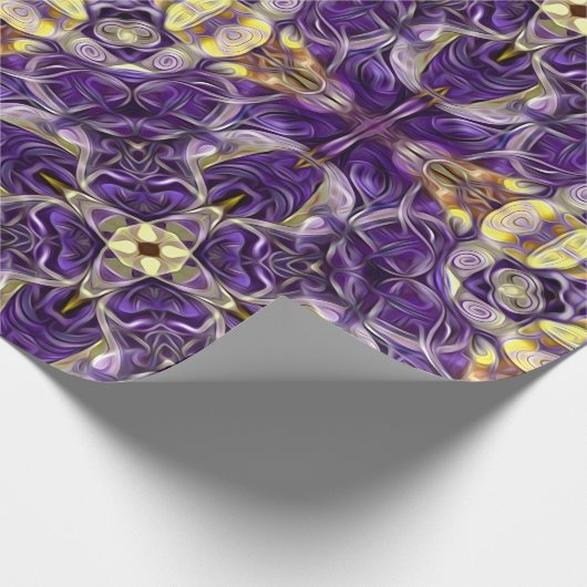 Luxe, elegant,  patroon, paars, geel cadeaupapier (Hoek)
