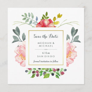 Luxe Elegant Peony Flowers met Gold Save the Date
