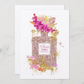 Luxe Elegant Roze Glitter Perfume 1 Uitnodiging (Voorkant / Achterkant)