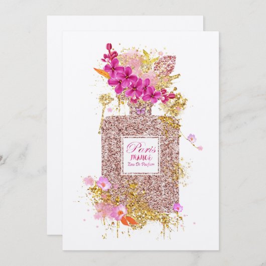 Luxe Elegant Roze Glitter Perfume 1 Uitnodiging (Voorkant / Achterkant)