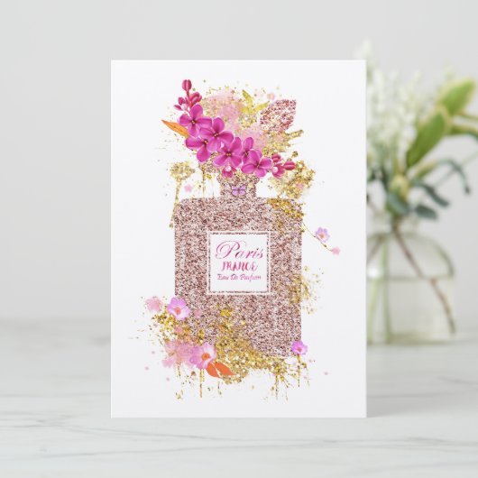 Luxe Elegant Roze Glitter Perfume 1 Uitnodiging (Staand voorkant)