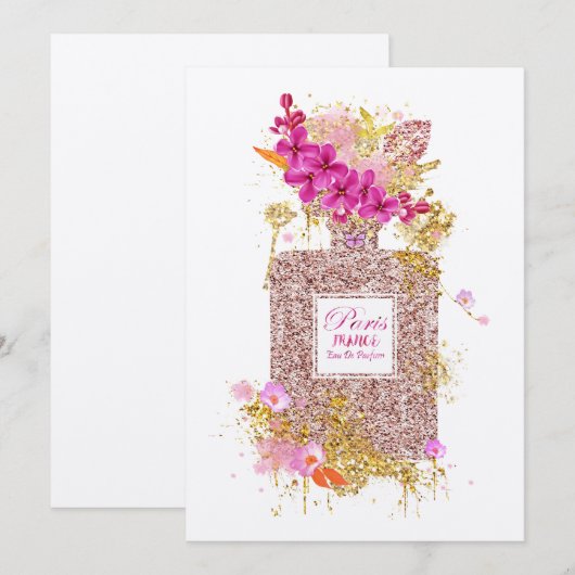 Luxe Elegant Roze Glitter Perfume 1 Uitnodiging (Voorkant / Achterkant)