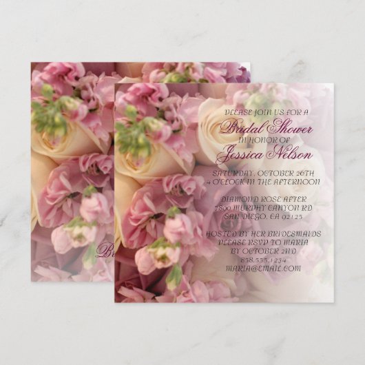 Luxe Elegant Roze Roze Boeket Douche Invite Kaart (Voorkant / Achterkant)