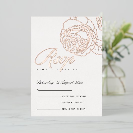 LUXE ELEGANT ROZE ROZE GOUD FLORALE RSVP FOLIE UITNODIGING (Staand Voorkant)