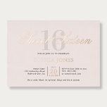 Luxe Elegant Roze Zoet 16 Folie Uitnodiging<br><div class="desc">Vier in stijl met deze luxe en elegante Sweet 16 uitnodiging. Bovenaan staat de kop "Sweet Sixteen" geschreven in een sierlijk script, elegant overlay het nummer 16 in een lange, verfijnde serif lettertype. Dit ontwerp straalt een gevoel van weelde en verfijning uit, perfect voor het markeren van zo'n speciale mijlpaal....</div>