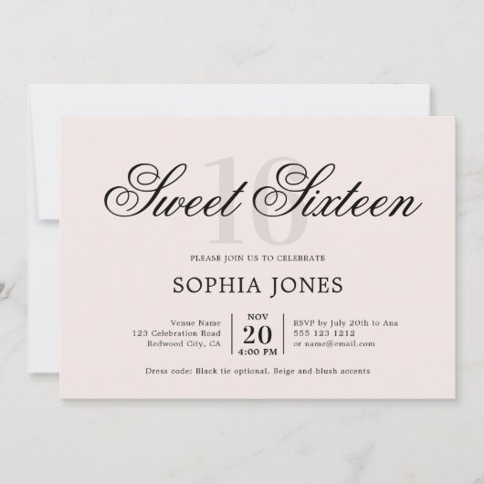 Luxe Elegant Roze Zoet 16 Kaart (Voorkant)