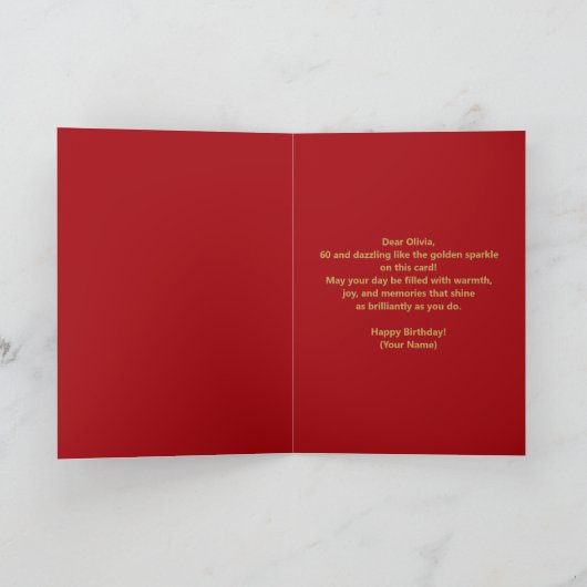 Luxe Elegant Ruby Rood en Goud 60e Verjaardag Kaart (Binnen)