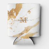 Luxe Elegant Script Monogram White Gold Marble Blikjeskoeler (Voorkant)