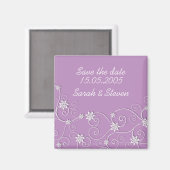 Luxe Elegant White Swirls Paarse Save the date Magneet (Voorkant / Achterkant)