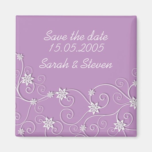 Luxe Elegant White Swirls Paarse Save the date Magneet (Voorkant)