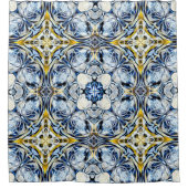 Luxe, elegant, wijnstokken, mosterdgeel, marinebla douchegordijn (Voorkant)