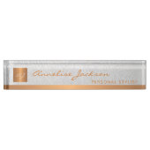 Luxe elegant wit ledergoud, monogrammen naambordje (Voorkant)