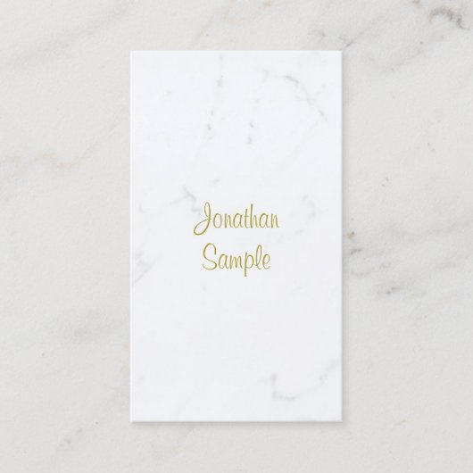 Luxe Elegant Wit Marmer Goud Script Sjabloon Visitekaartje (Voorkant)