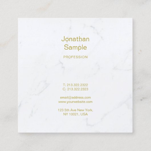 Luxe Elegant Wit Marmer Goud Script Vierkante Visitekaartje (Achterkant)