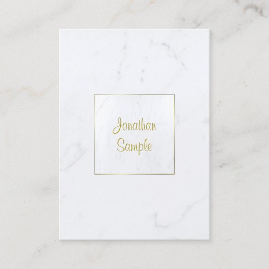 Luxe Elegant Wit Marmer Goud Script Visitekaartje (Voorkant)
