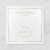 Luxe Elegant Wit Marmer Goud Tekst Modern Vierkante Visitekaartje (Achterkant)