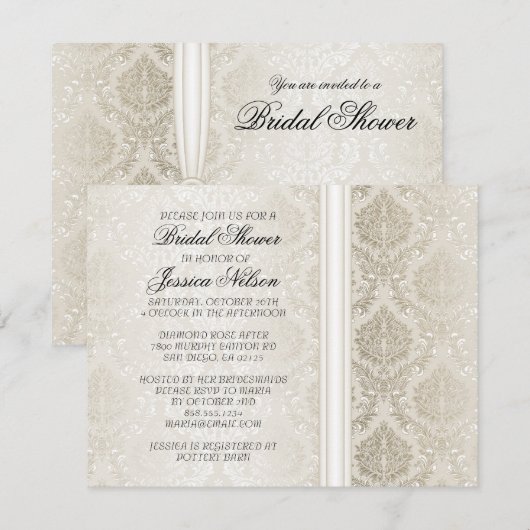 Luxe Elegant Zilveren Bruids Invite Kaart (Voorkant / Achterkant)
