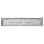 Luxe Elegant Zilveren Glitter Sparkle Modern Naambordje (Voorkant)