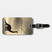 Luxe Elegant Zwart en Goud Dinosaur Monogram Bagagelabel (Voorkant horizontaal)