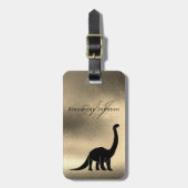 Luxe Elegant Zwart en Goud Dinosaur Monogram Bagagelabel (Voorkant verticaal)