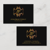 Luxe Elegant Zwart Goud Charming Classic Look Visitekaartje (Voorkant / Achterkant)